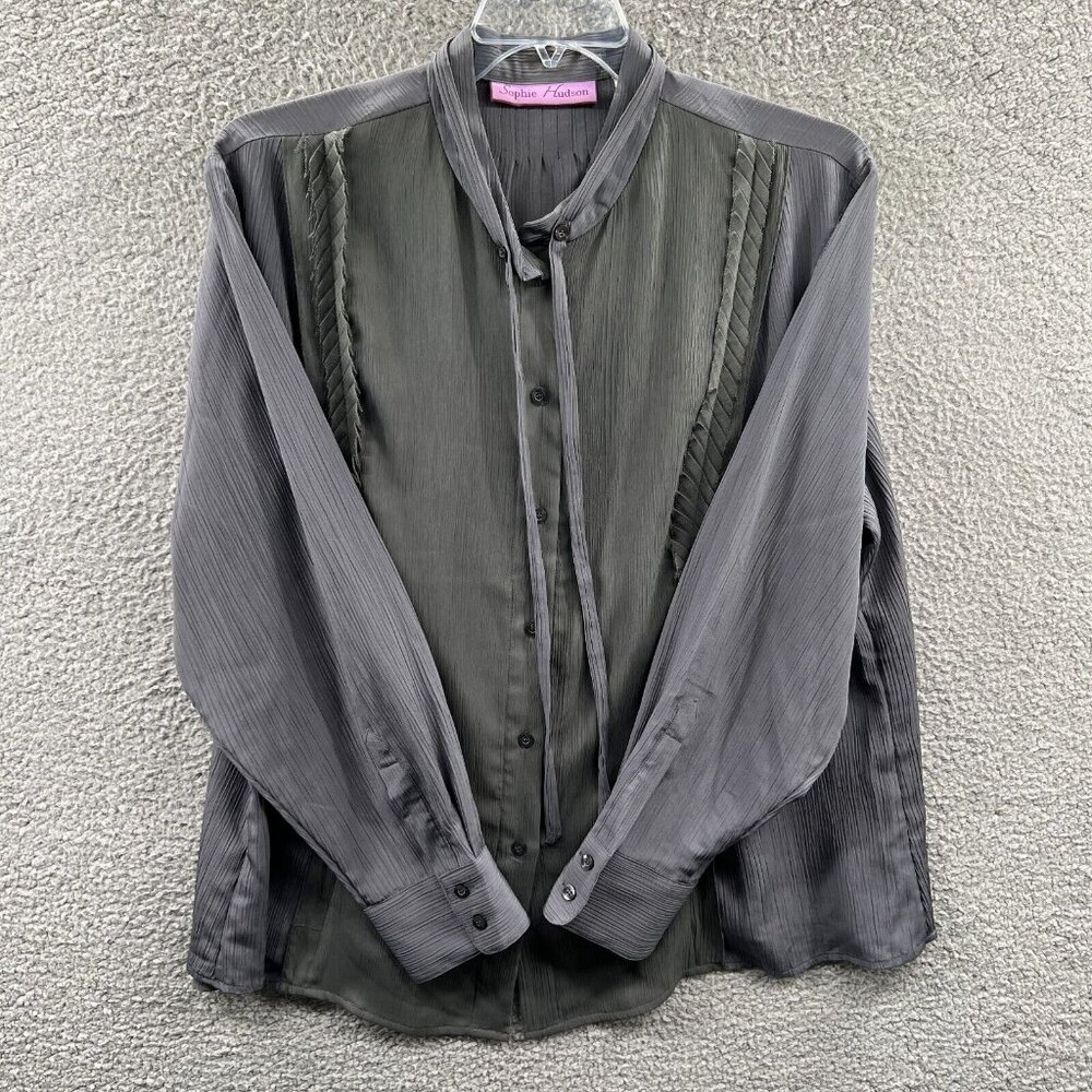 Sophie Hudson Womens‎ Top 44G Gray Long Sleeve Button Front Blouse Shirt